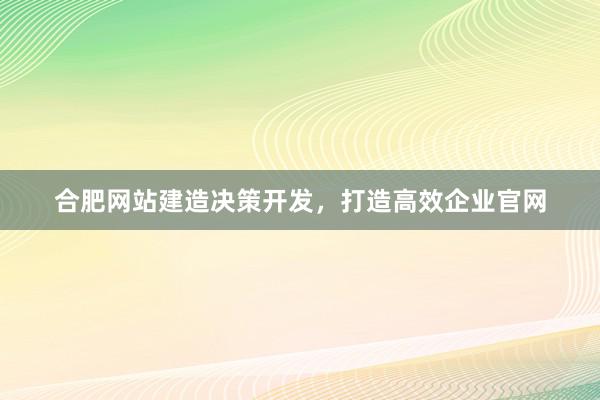 合肥网站建造决策开发，打造高效企业官网